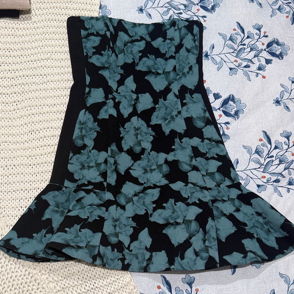 RACHEL Rachel Roy Black and Teal Floral Fit-and-Flare Skirt